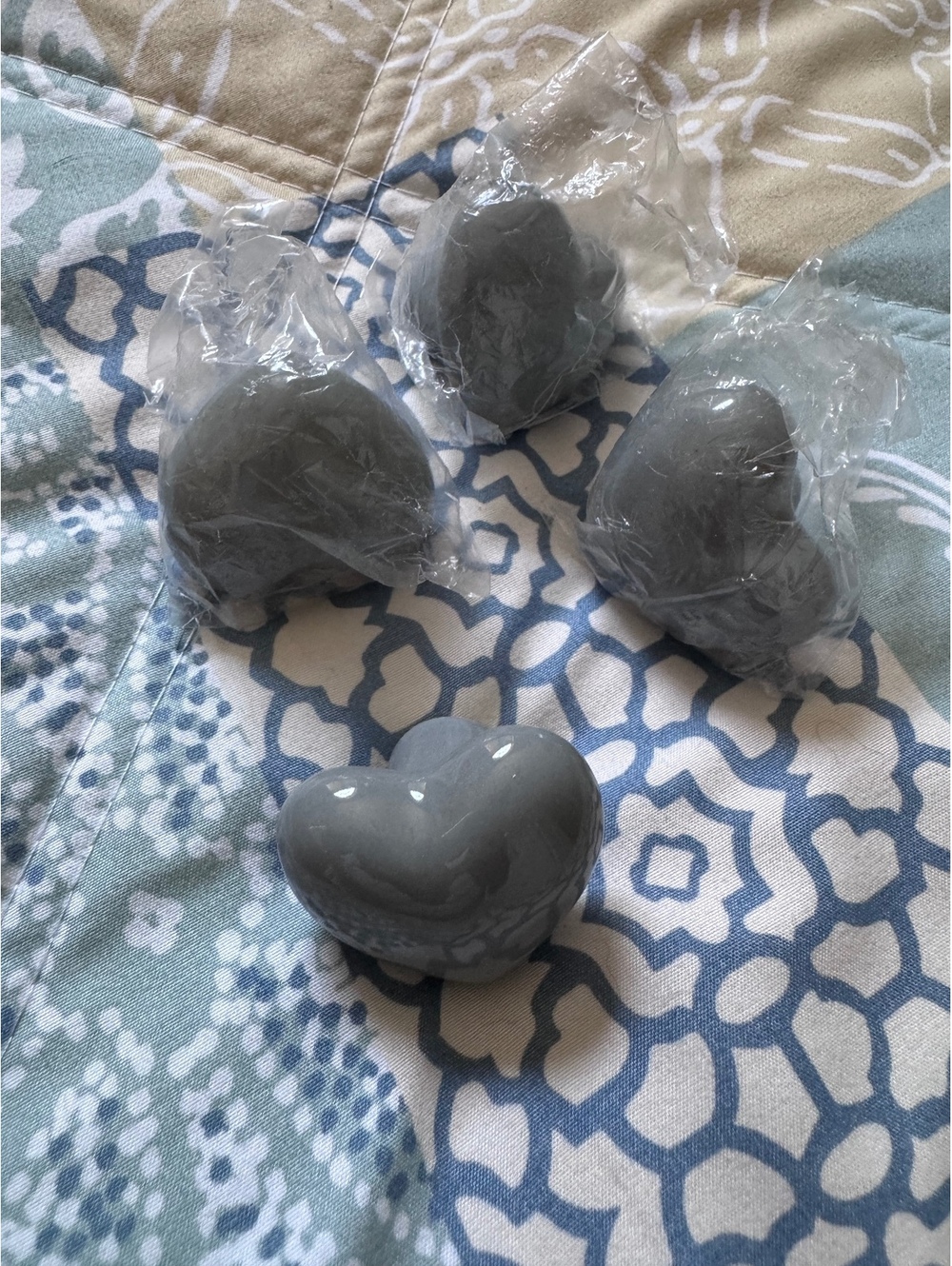 Set of 4 Gray Ceramic Heart Drawer Knobs Cabinet Pulls Hardware - No Screws